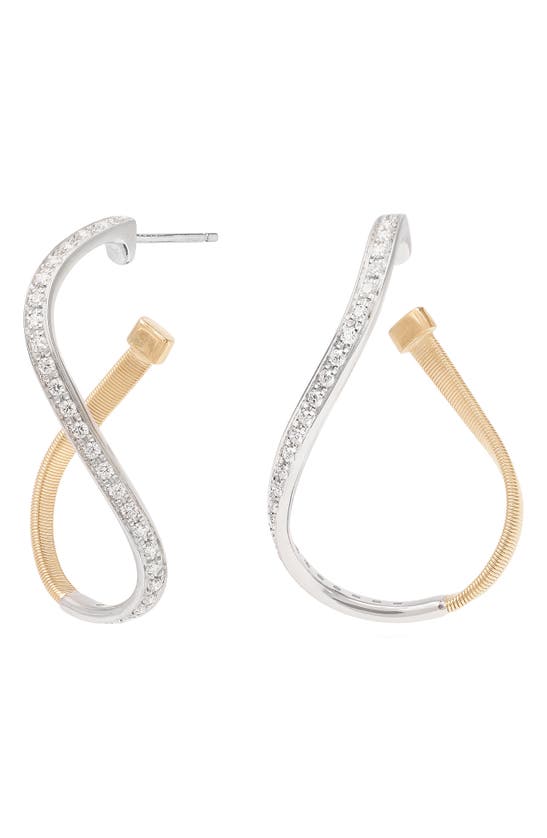 Shop Marco Bicego Marrakech Diamond Twist Hoop Earrings In 18k Yellow Gold