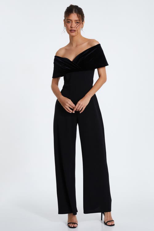 Quiz Velvet And Scuba Crepe Bardot Jumpsuit In Black