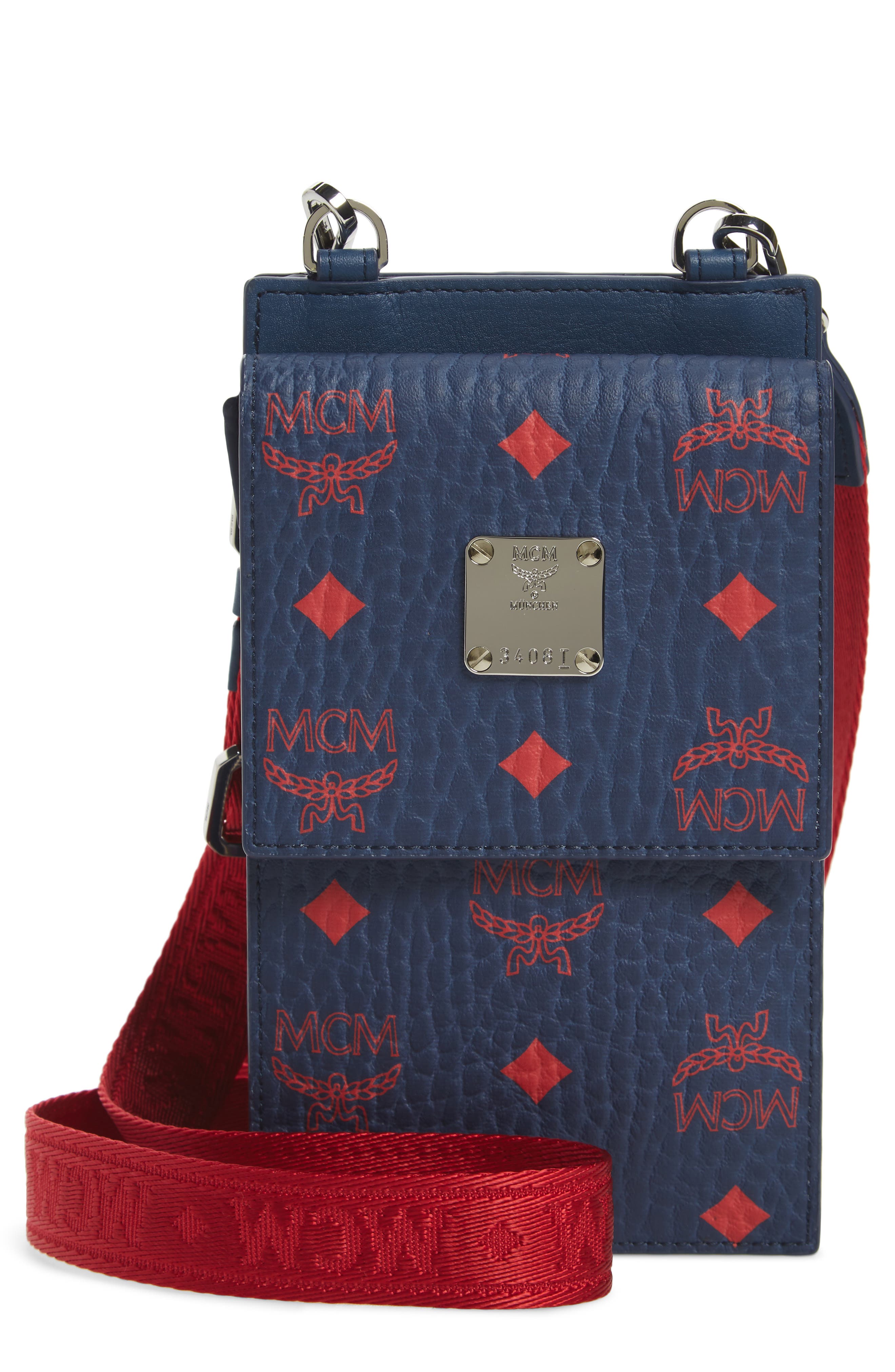 blue and red mcm bag