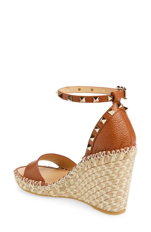 Valentino Rockstud 105 Textured-leather Espadrille Wedge Sandals In 48l Selleria/naturale
