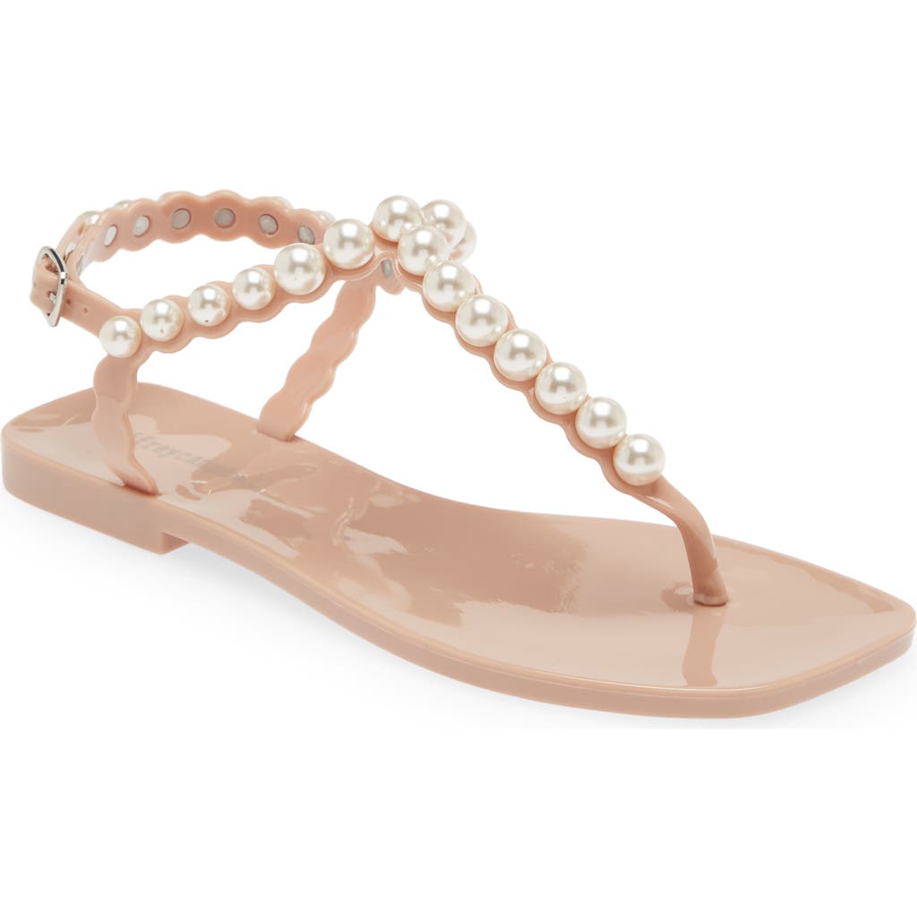 Jeffrey Campbell Pearlesque Imitation Pearl Ankle Strap Sandal In Natural Shiny