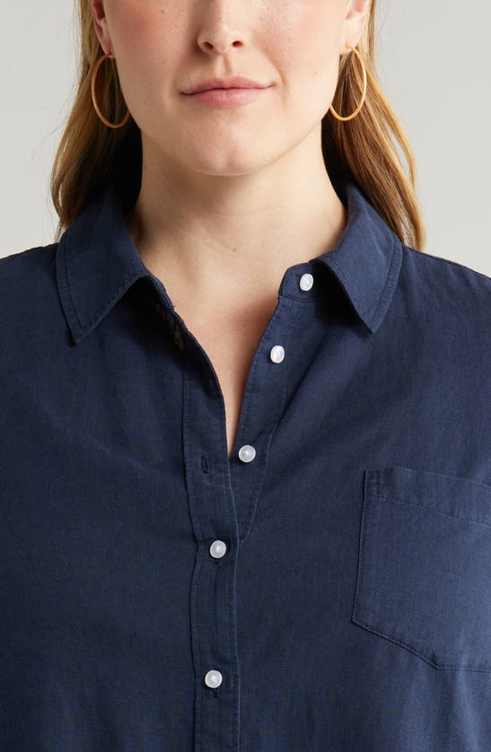 Shop Caslon (r) Long Sleeve Linen Blend Button-up Shirt In Navy Blazer