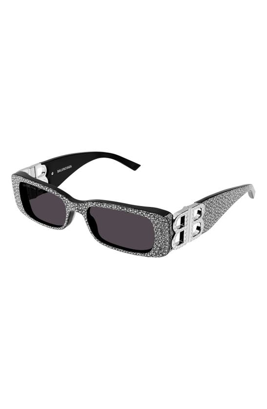 Shop Balenciaga 51mm Rectangular Sunglasses In Shiny Black Crystal Strass