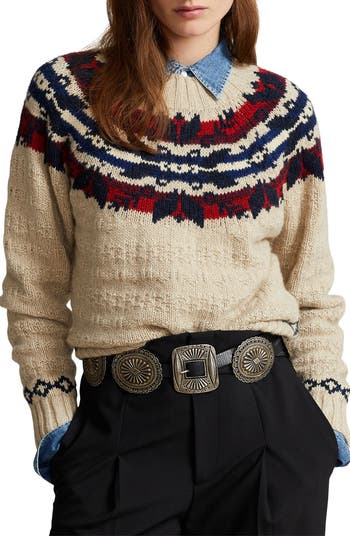 Ralph Lauren Women's Fair Isle Wool-Blend Sweater - Size M in Cream Multi