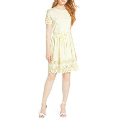 French Connection Santoline Cotton Eyelet Jersey Fit & Flare Dress, Yellow