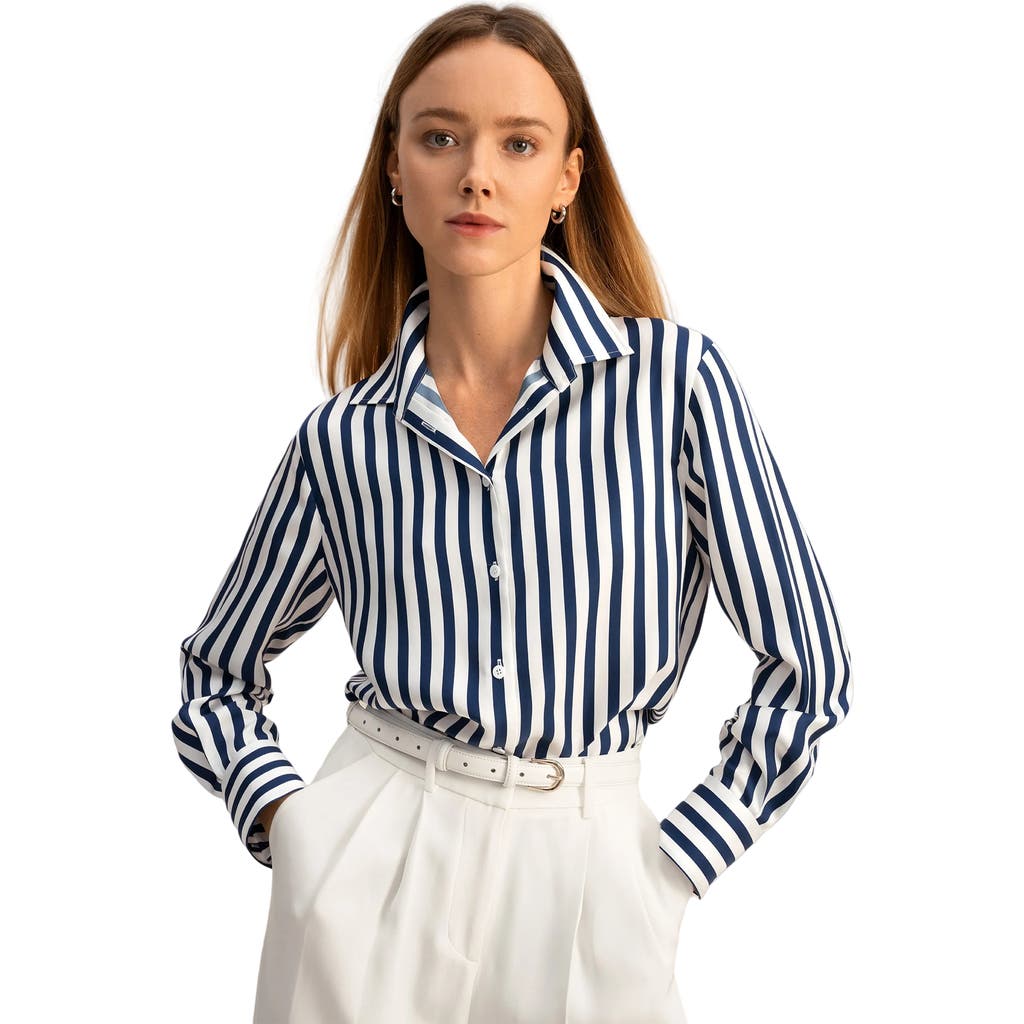 Lilysilk Women The Scarlet Shirt In Blue-white-pinstripes