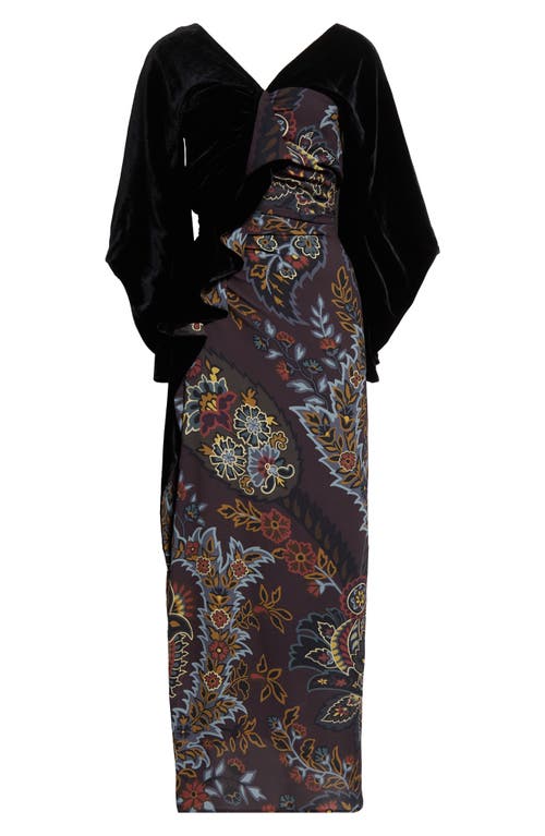 Shop Etro Ruffle Velvet & Paisley Print Midi Dress In X0810