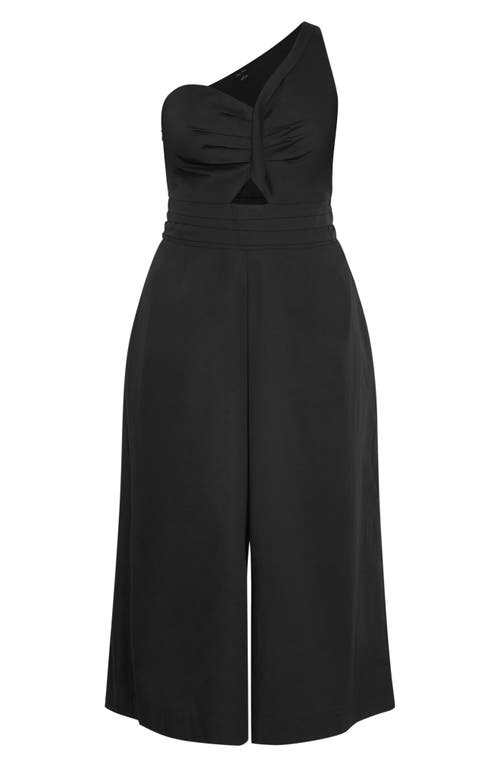 Shop City Chic Rebecca One-shoulder Crop Jumpsuit In Black