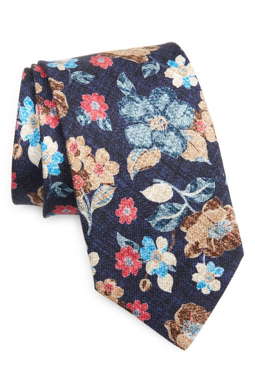 EDWARD ARMAH Floral Silk Tie in Navy