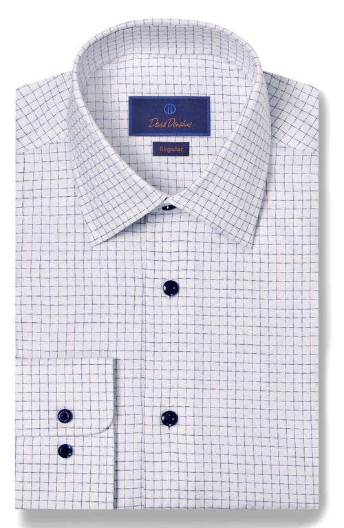 David Donahue Regular Fit Grid Check Cotton Dobby Dress Shirt in White/Navy 