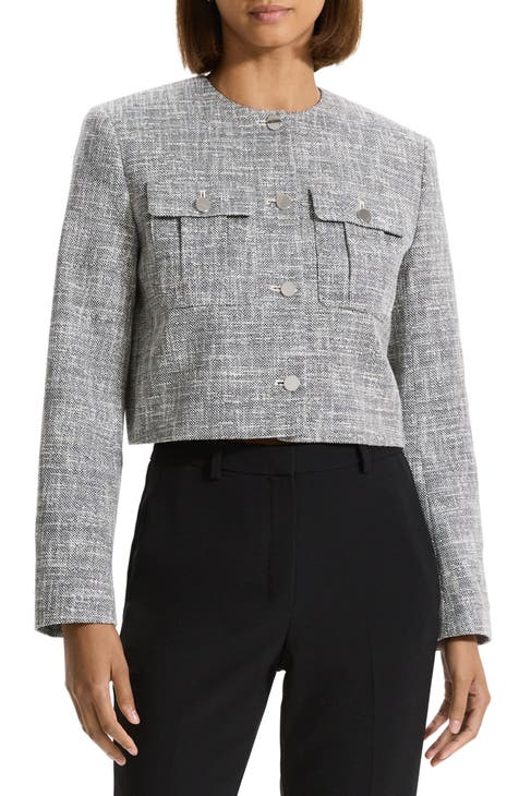 Cotton Blend Tweed Crop Jacket