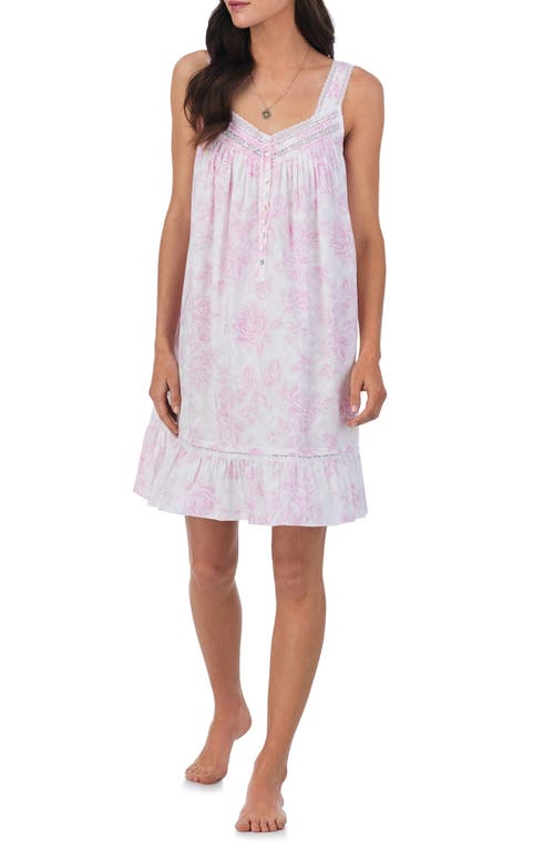 Sleeveless Cotton Short Nightgown in Pink Flr