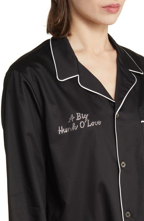 Magniberg Gala Swarovski® Crystal Embellished Cotton Sateen Pajama Top In Black