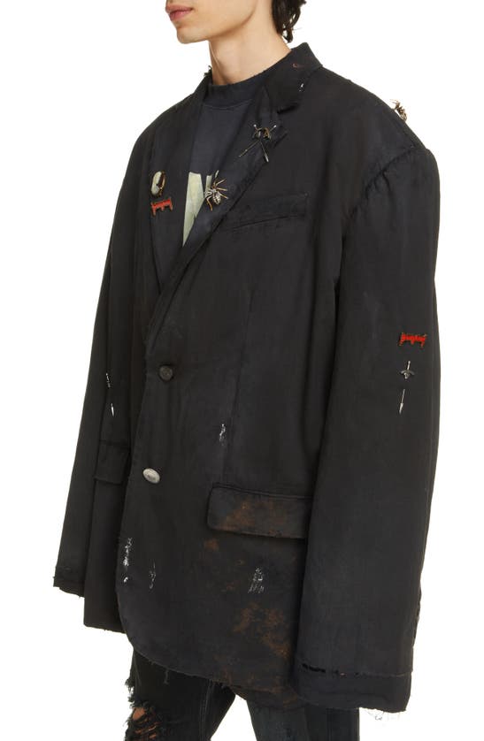 Shop Balenciaga Goth Embellished Oversize Cotton Twill Sport Coat. In Black