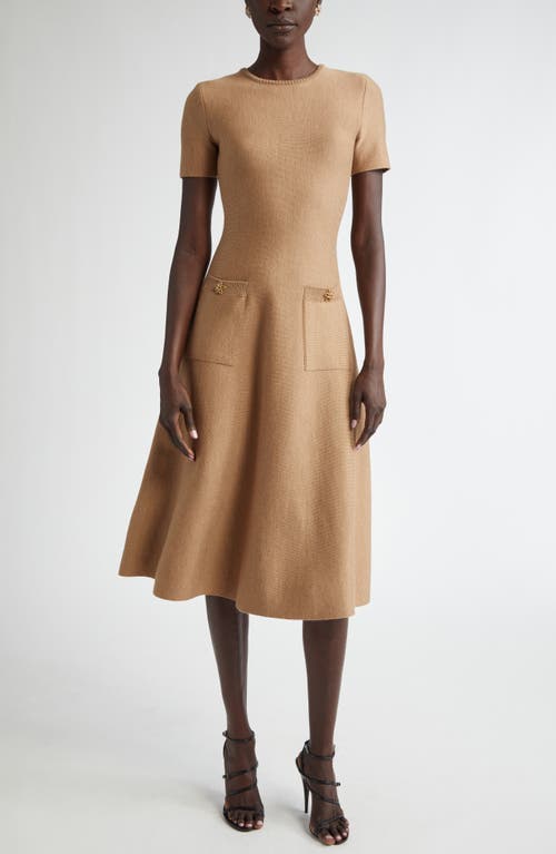 Shop Oscar De La Renta Virgin Wool Blend Sweater Dress In Cafe Au Lait