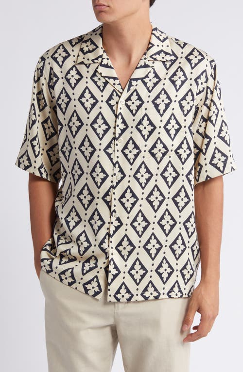 Printed Lyocell Camp Shirt in Ivory