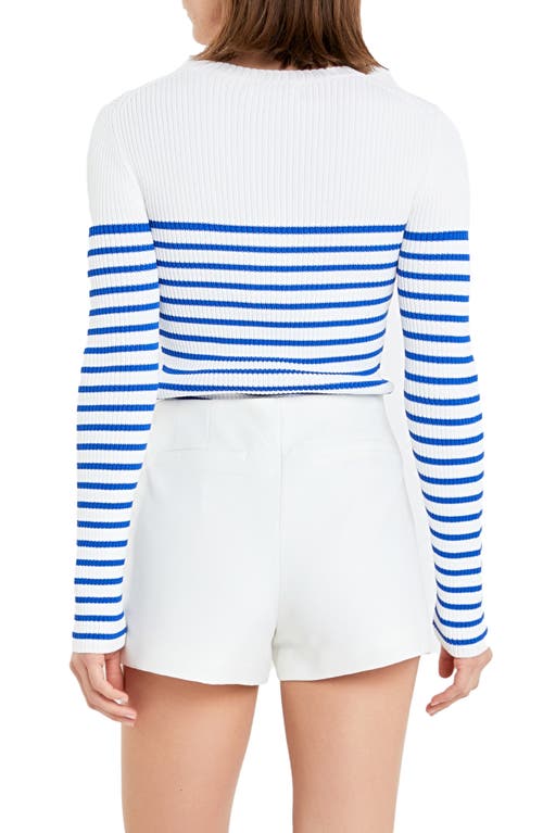 English Factory Stripe Rib Sweater In White/blue