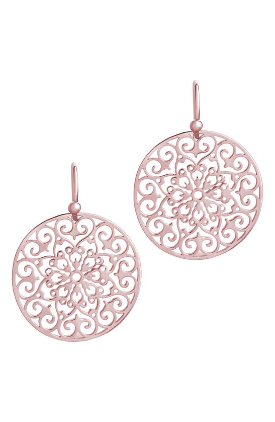 Sterling Forever Round Filigree Dangle Earrings-rose Gold In Rose Gold