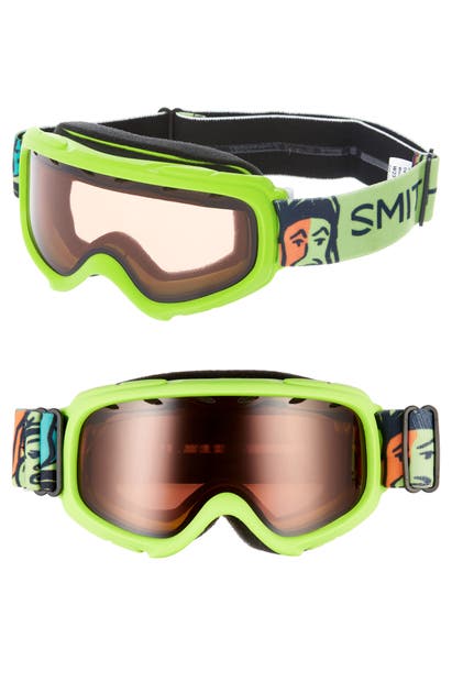 Smith Gambler 164mm Youth Fit Snow Goggles In Flash Faces Green/ Orange