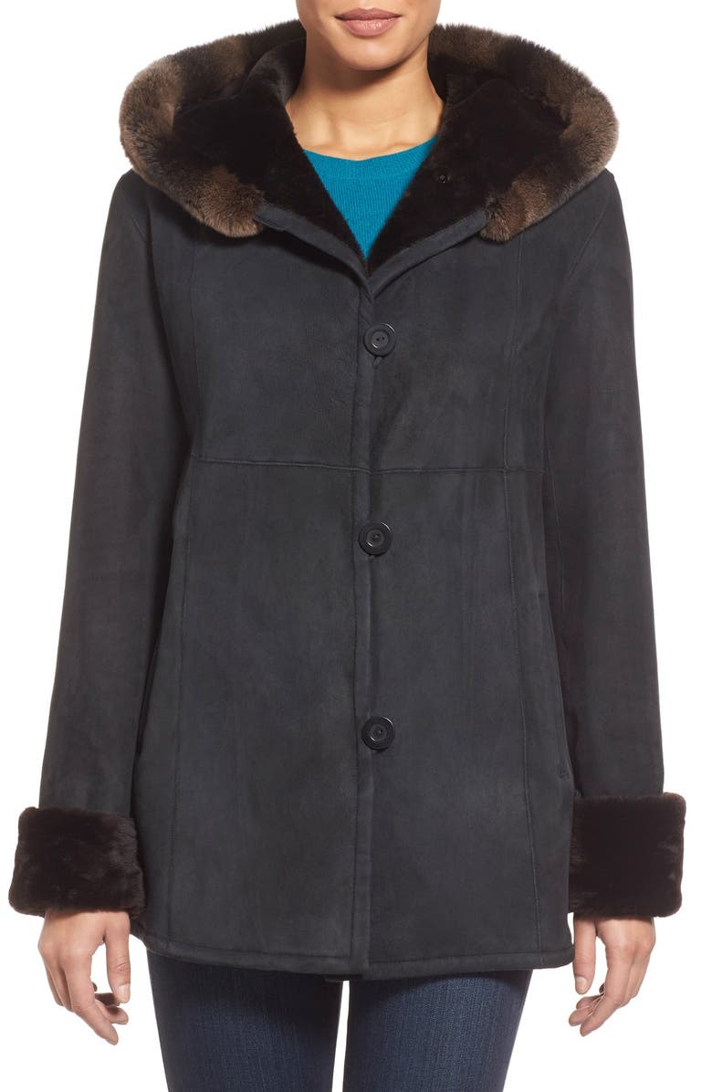 Blue Duck Hooded Genuine Shearling & Rabbit Fur Coat (Petite) | Nordstrom