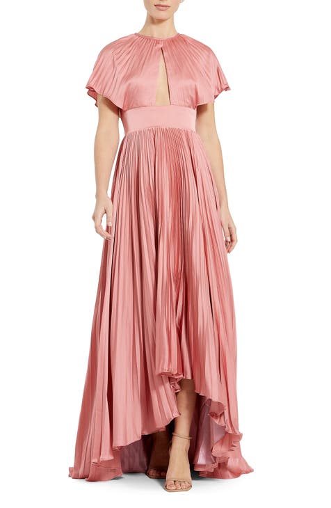 Cutout Pleated Satin High-Low Gown