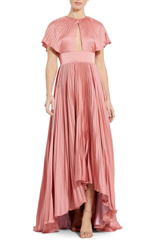 Mac Duggal Cutout Pleated Satin High-low Gown In Pink