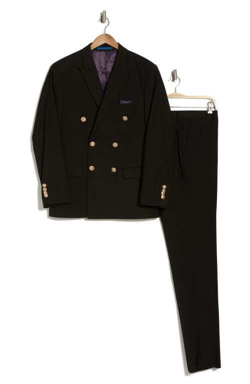 Gino Vitale Slim Fit Solid Double Breasted Suit In Black