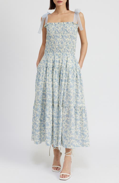 Egret Floral Cotton Maxi Dress in White Light Blue
