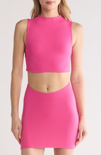 Naked Wardrobe Sleeveless Mock Neck Crop Top In Raspberry