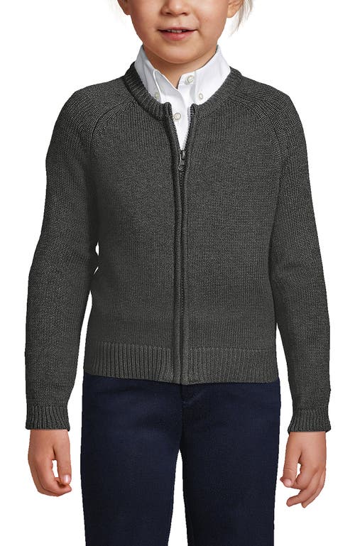Lands' End School Uniform Girls Cotton Modal Zip-front Cardigan Sweater In Coal Heather