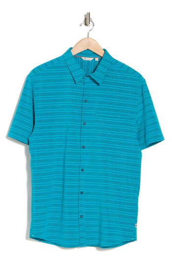 Shop Cotopaxi Cambio Stripe Stretch Short Sleeve Button-up Shirt In Mineral Blue Stripes