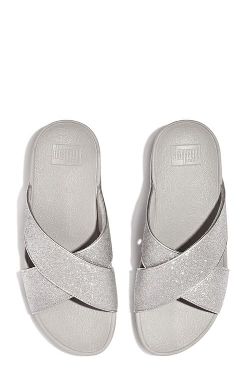 Fitflop Lulu Glitterdust Platform Wedge Slide Sandal In Silver