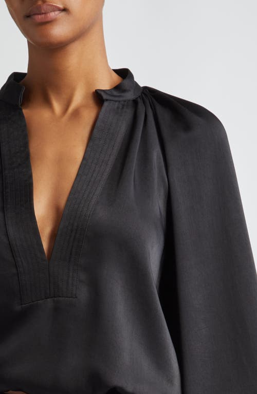 Shop Ramy Brook Nevada Split Neck Satin Top In Black