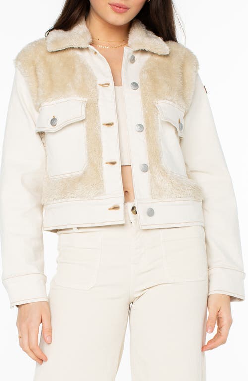ROXY ROXY NO WOKKAS MIXED MEDIA FAUX FUR TRUCKER JACKET 