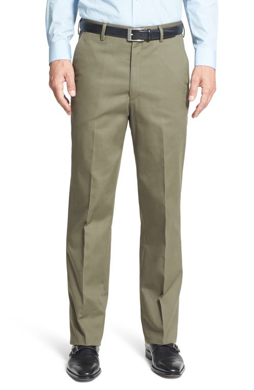 Berle Flat Front Classic Fit Cotton Dress Pants Olive at Nordstrom, X Unhemmed