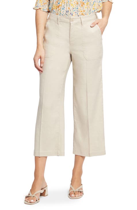 Linen-Blend Cropped Wide-Leg Pant