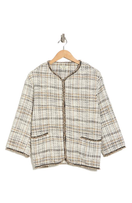 Max Studio Fringe Tweed Jacket In Crm/ Cml/ Blk Twd Pld