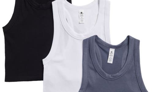 Shop 90 Degree By Reflex 3-pack Seamless Crop Tanks In Grisaille/white/black