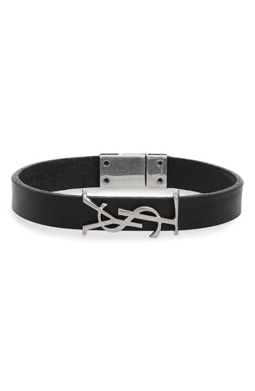 Shop Saint Laurent Opyum Ysl Leather Bracelet In Nero/silver