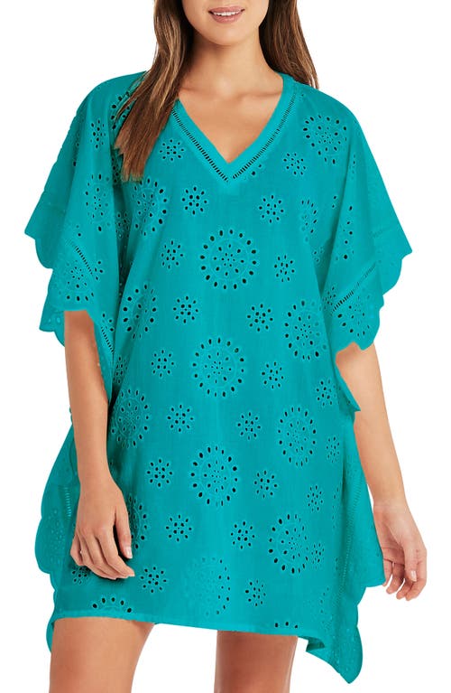 Eyelet Cotton Cover-Up Caftan in Seafoam