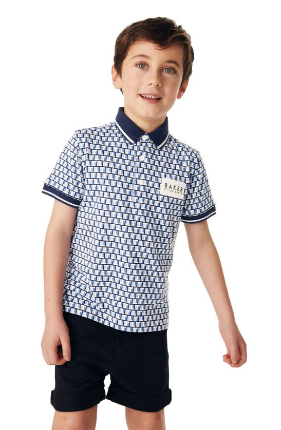 Shop Baker By Ted Baker Kids' Geo Print Tipped Cotton Polo In Blue