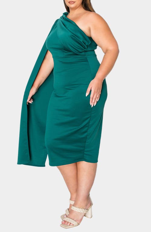 L I V D Spade One-shoulder Cape Dress In Emerald