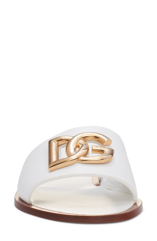Dolce & Gabbana Dg Medallion Leather Flat Sandals In Bianco Ottico