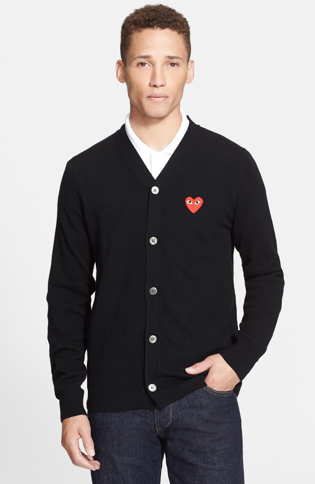 Comme des Garçons PLAY Wool Cardigan with Heart Appliqué Nordstrom