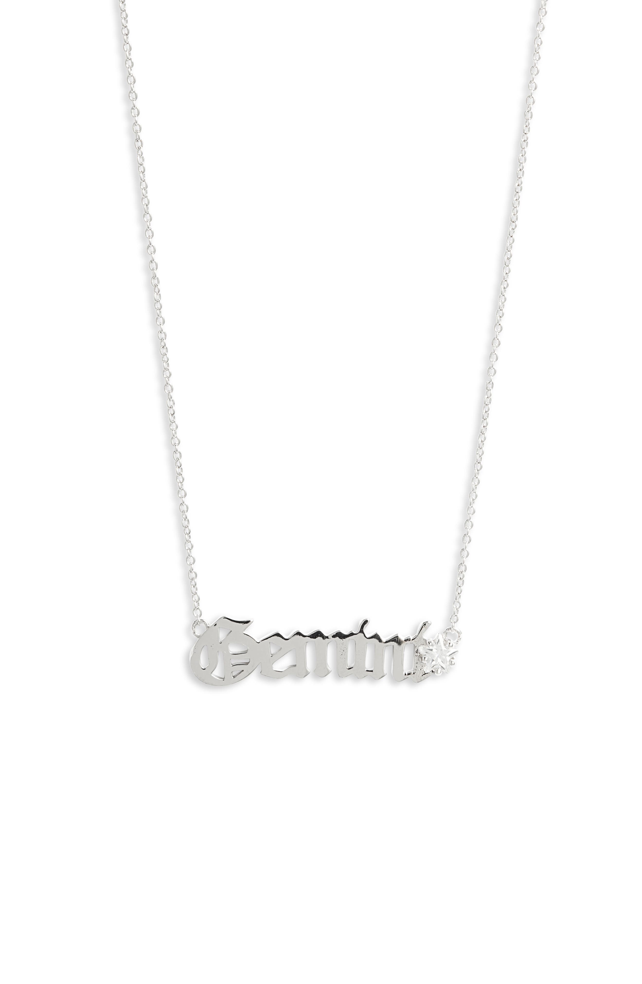 Melinda Maria Zodiac Script Pendant Necklace In Silver- Gemini