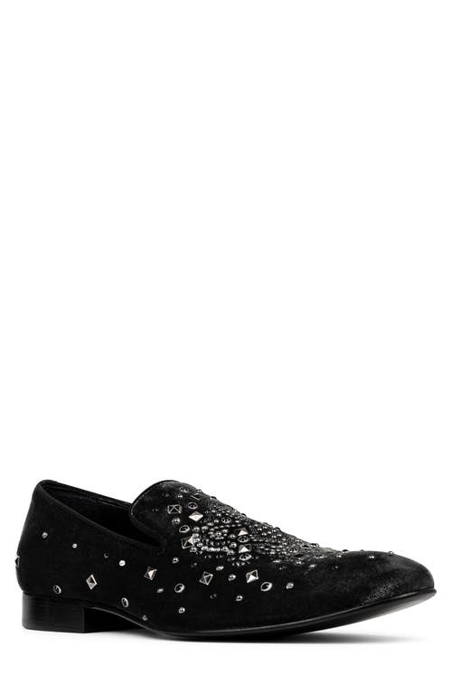 Shop Donald Pliner Stud Velvet Loafer In Black