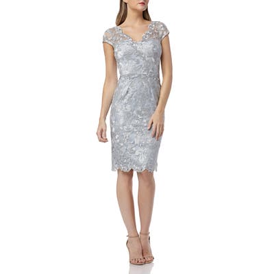 Carmen Marc Valvo Infusion Metallic Lace Cocktail Dress, Metallic