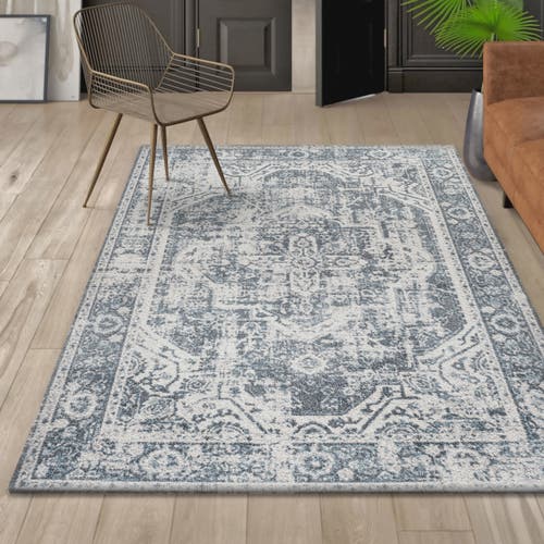 Jonathan Y Keesha Bold Distressed Medallion Low-pile Machine-washable Area Rug In Cream/blue