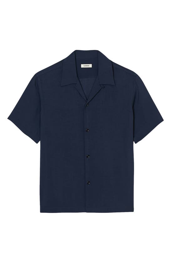 Shop Sandro Requin Short Sleeve Solid Button-up Shirt In Navy Blue