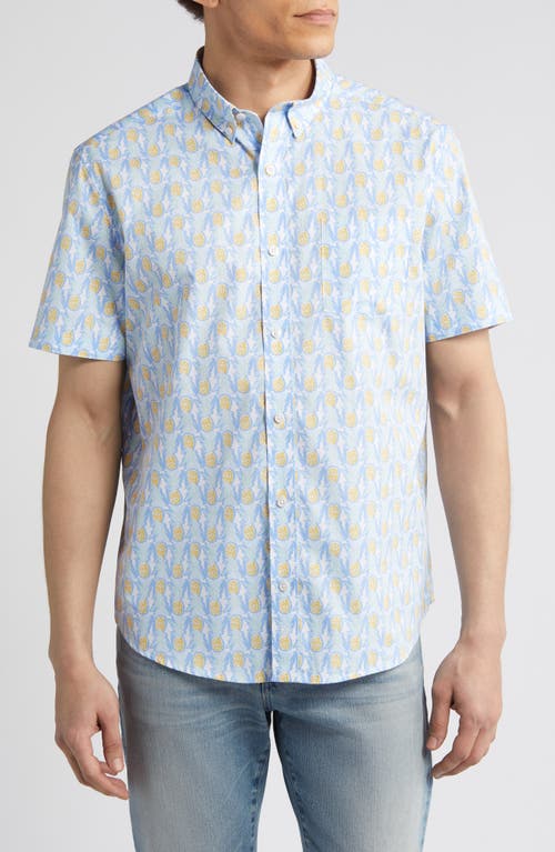 Pineapple Print Short Sleeve Cotton Button-Down Shirt in White